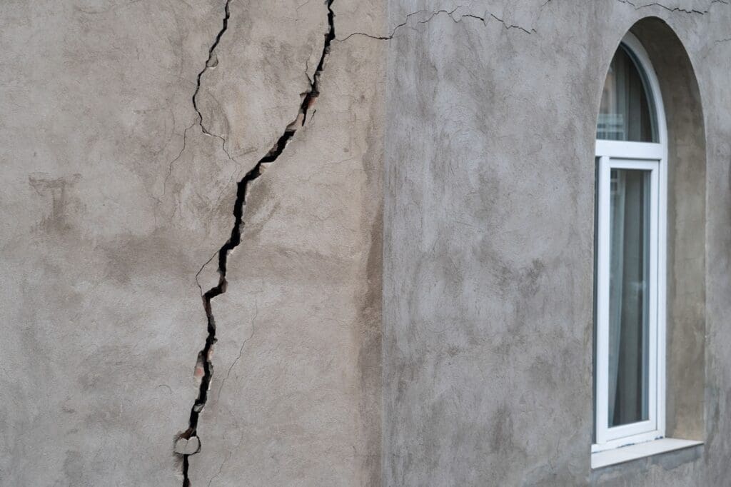 house with a visible structural crack